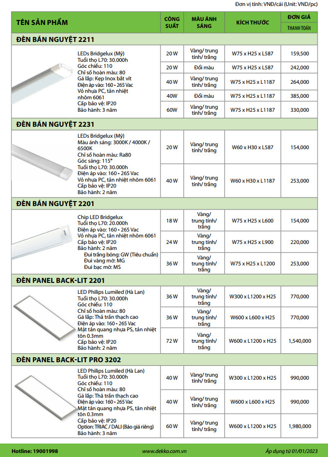 Đèn LED bán nguyệt 2211: báo giá ưu đãi & bảo hành 3 năm